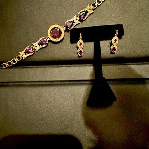 Gold over sterling (Vermeil) bracelet and earrings. Amethyst w/white sapphires.